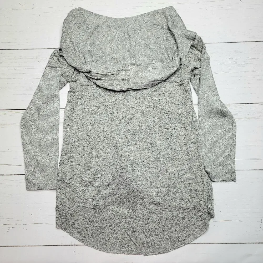 Soft Surroundings Cowl Neck Raw Hem High Low Hoodie Top Gray Marl Medium